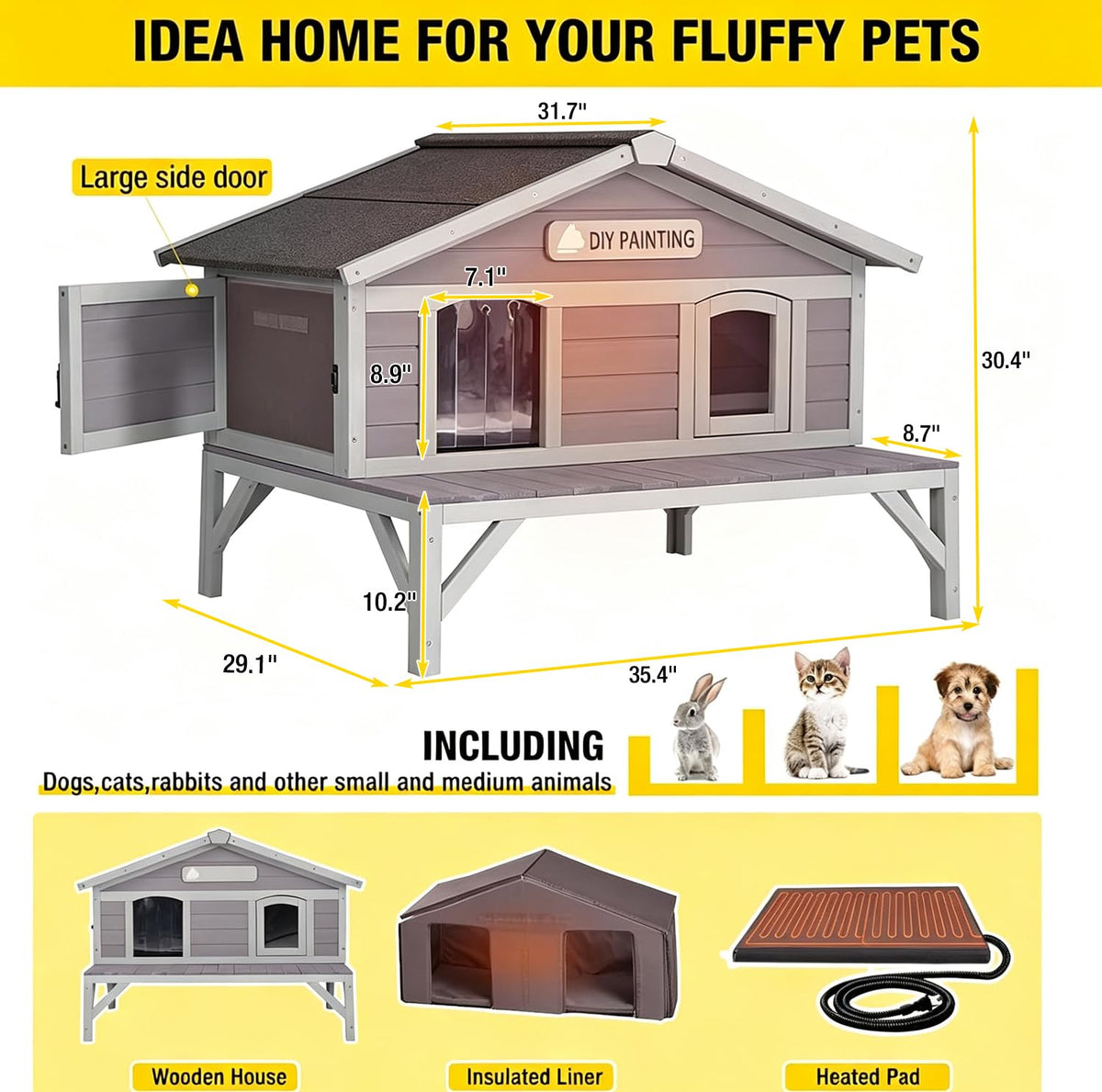 Outdoor Heated Cat House with Insulated Liner D96052