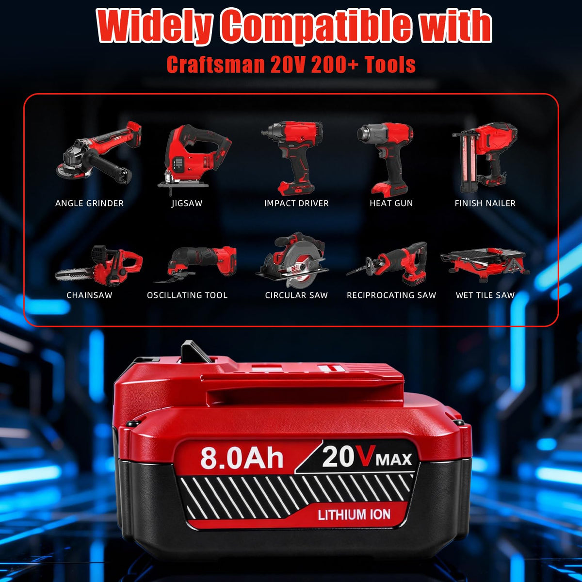 20V 8.0Ah Lithium ion Replacement Battery 2 Piece C3177