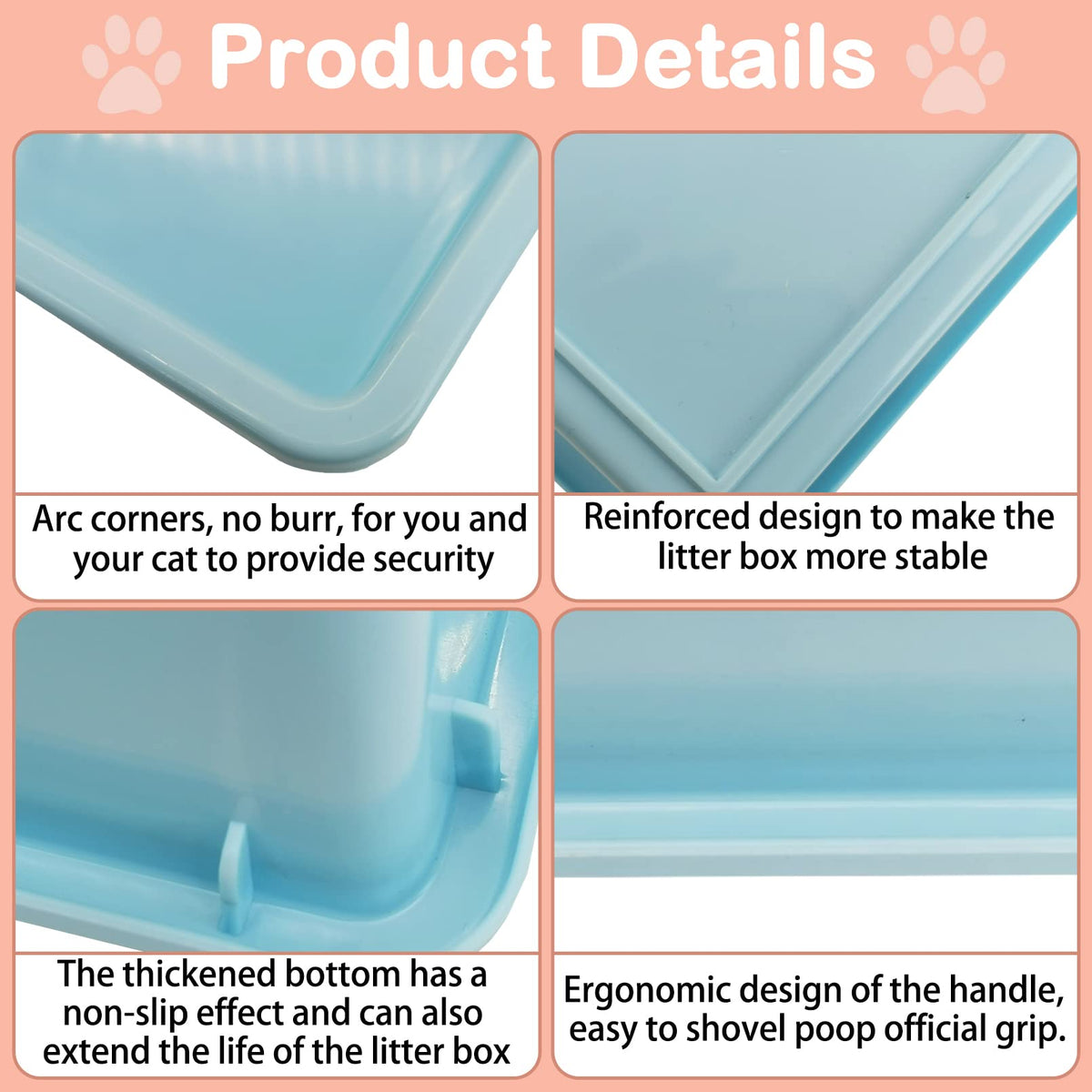 Medium Open Cat Litter Box with Scoop, Non-Stick Plastic, 15 x 11 x 4 Inches S747899
