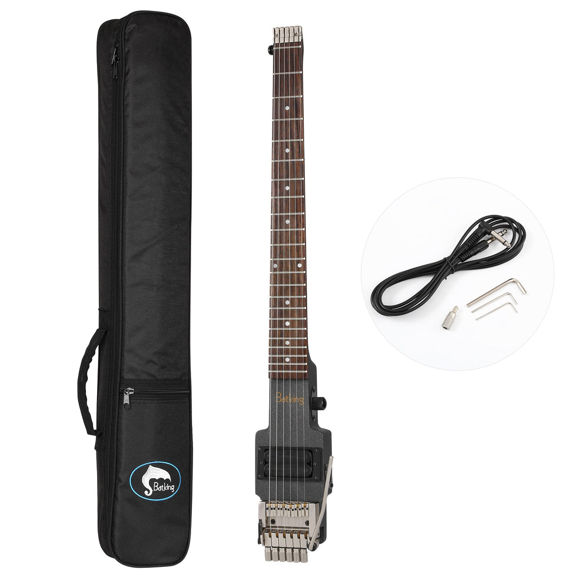Travel Electric Guitar Headless 6 String One-piece Canada Maple Neck Double Locking Tremolo Bridge with Gigbag E714