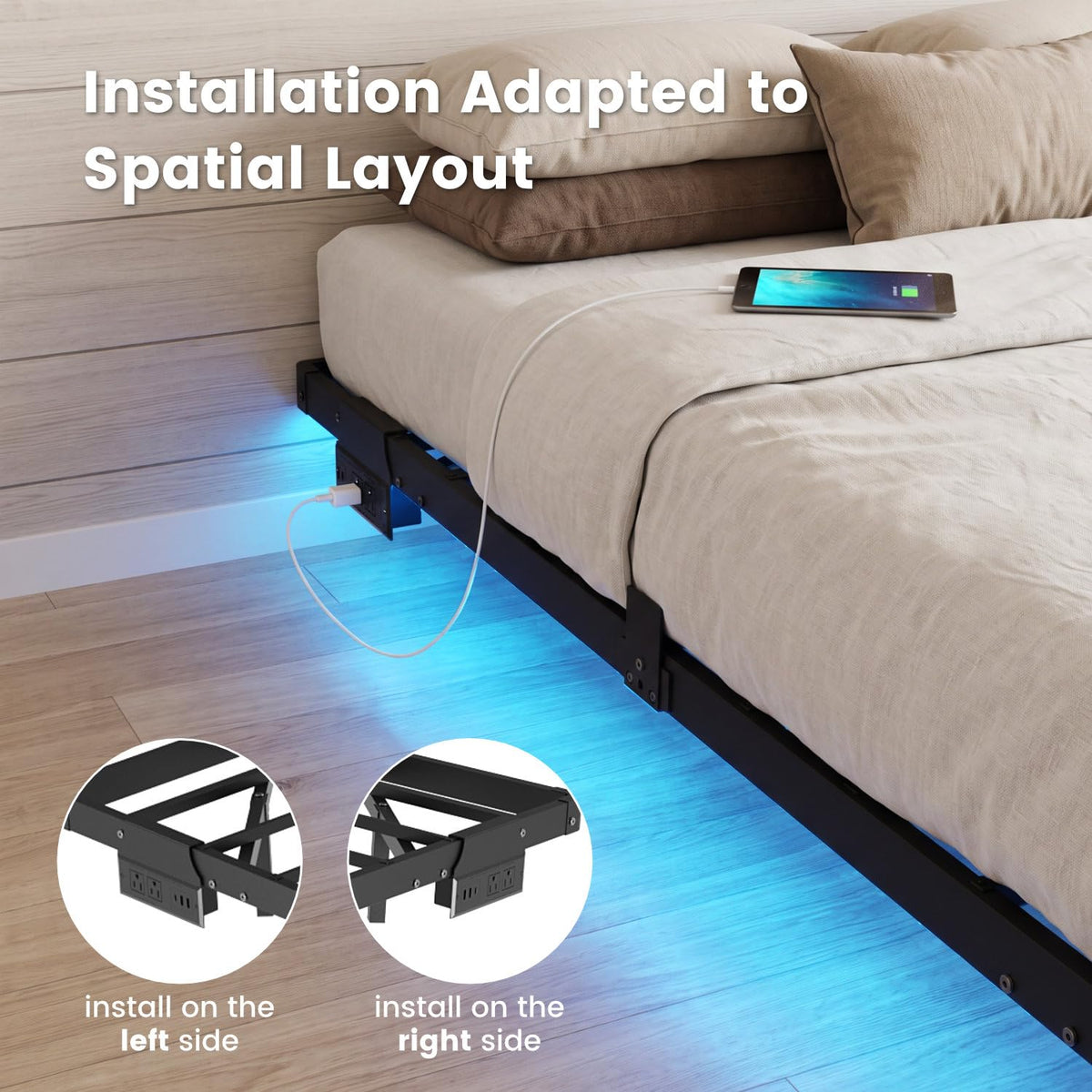 Full Floating Bed Frame with LED Lights G824
