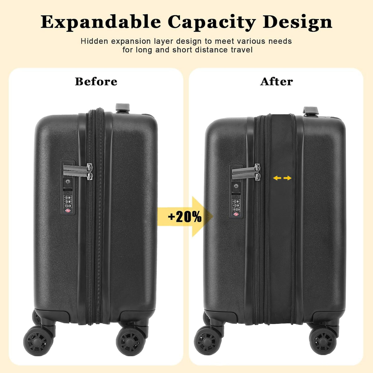 Expandable 16 Inch Underseat Carry On Luggage L7083