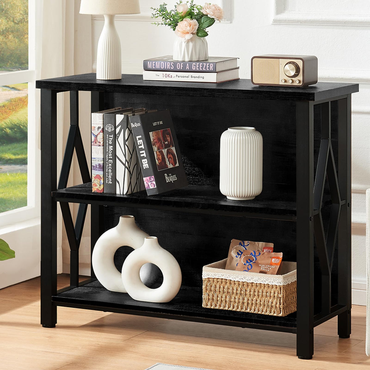 Black 3-Tier Engineered Wood Bookshelf H4514