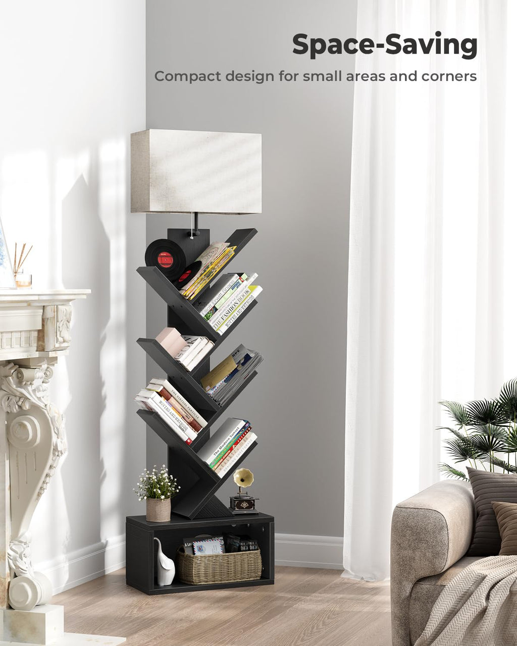 6 Tier Tree Bookshelf with Light, Black A5276