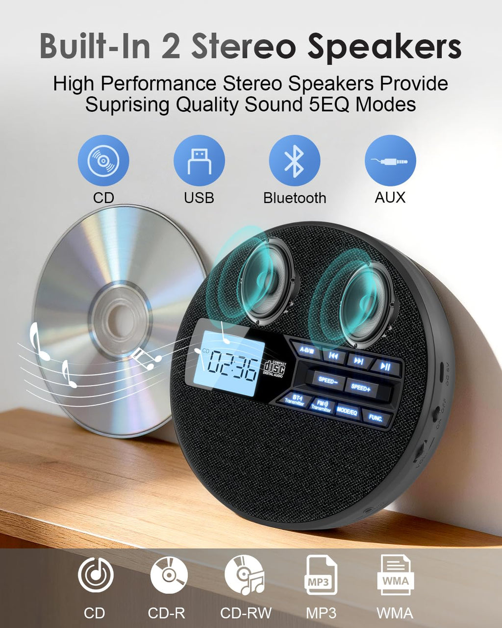 Portable CD Player with Bluetooth & FM Transmitter I9041