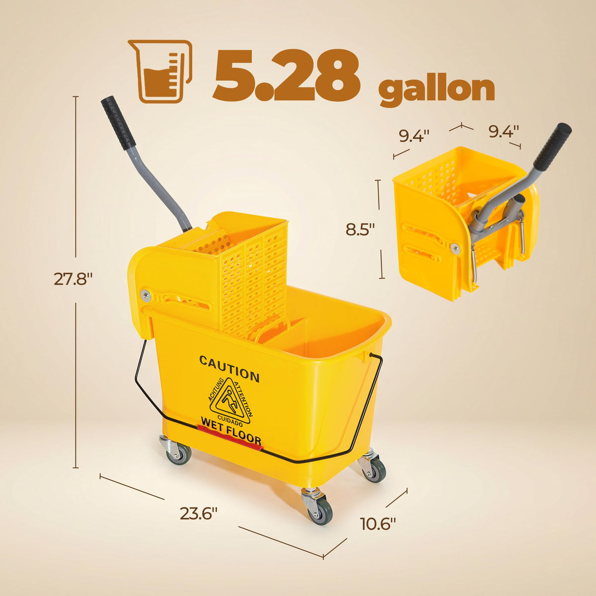 Yellow 21 Quart Mop Bucket with Wheels S31543