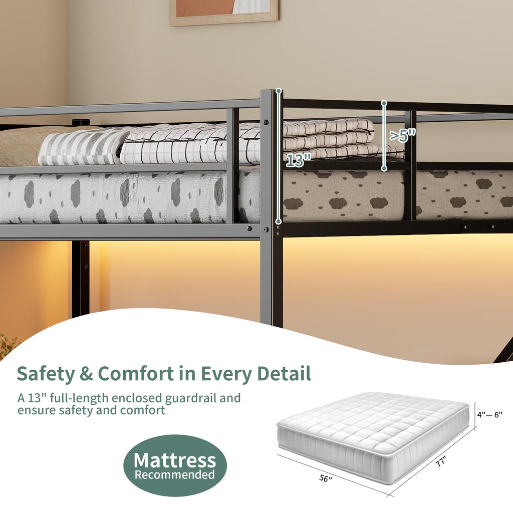 Full Size Metal Loft Bed with Desk & Storage Staircase K461