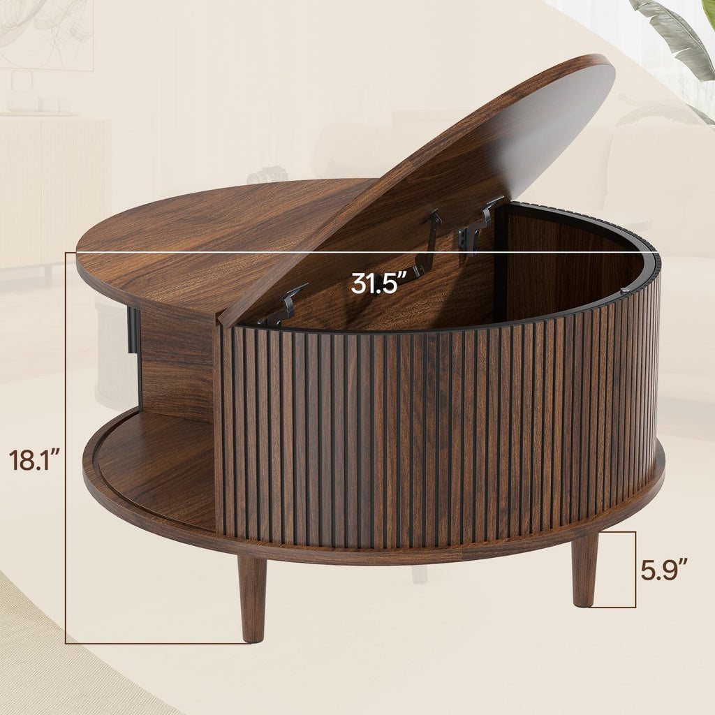 Round Coffee Table with Storage, 31.5", Walnut U379096