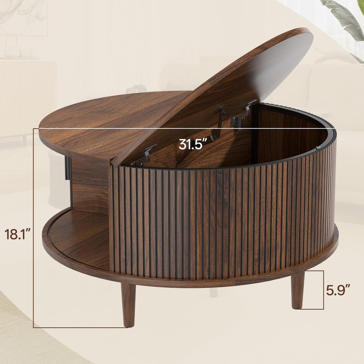 Round Coffee Table with Storage, 31.5", Walnut U379096
