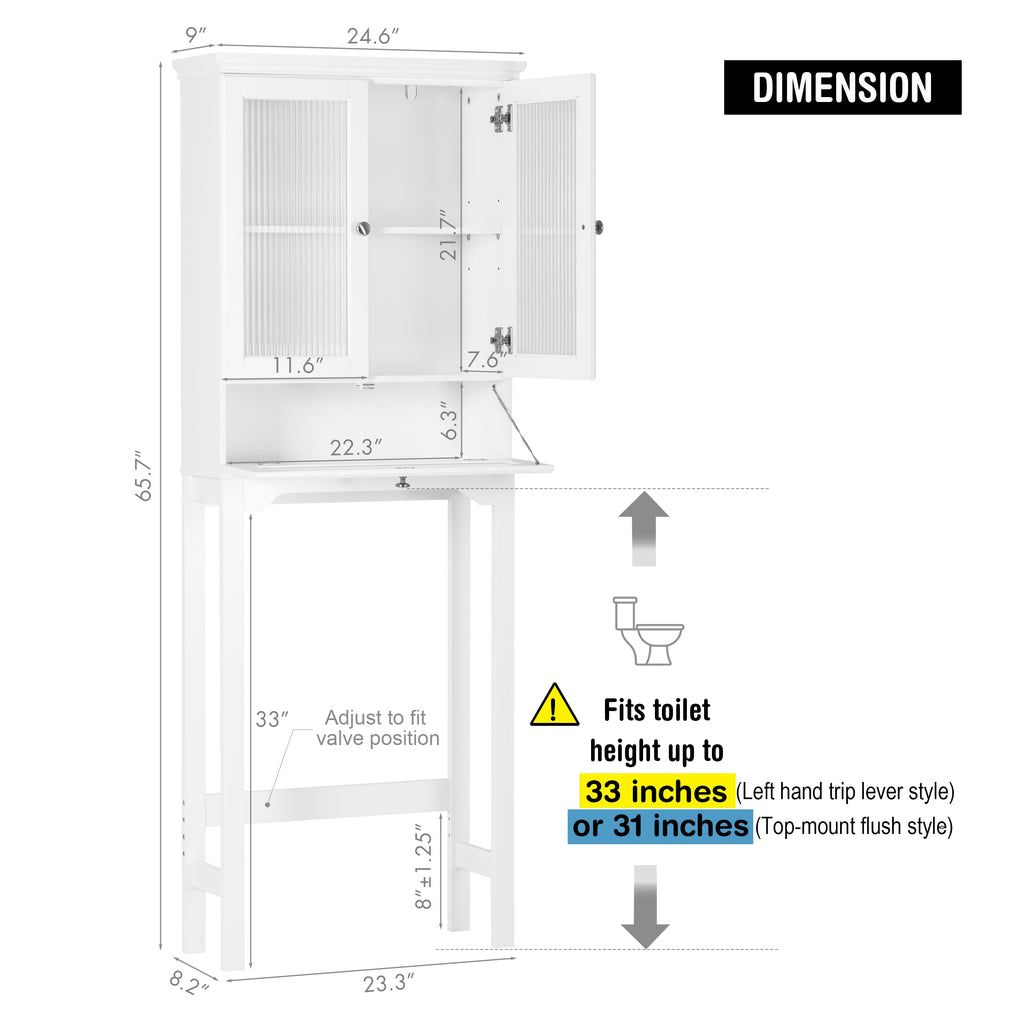 Over the Toilet Storage Cabinet with Glass Doors, White E272580