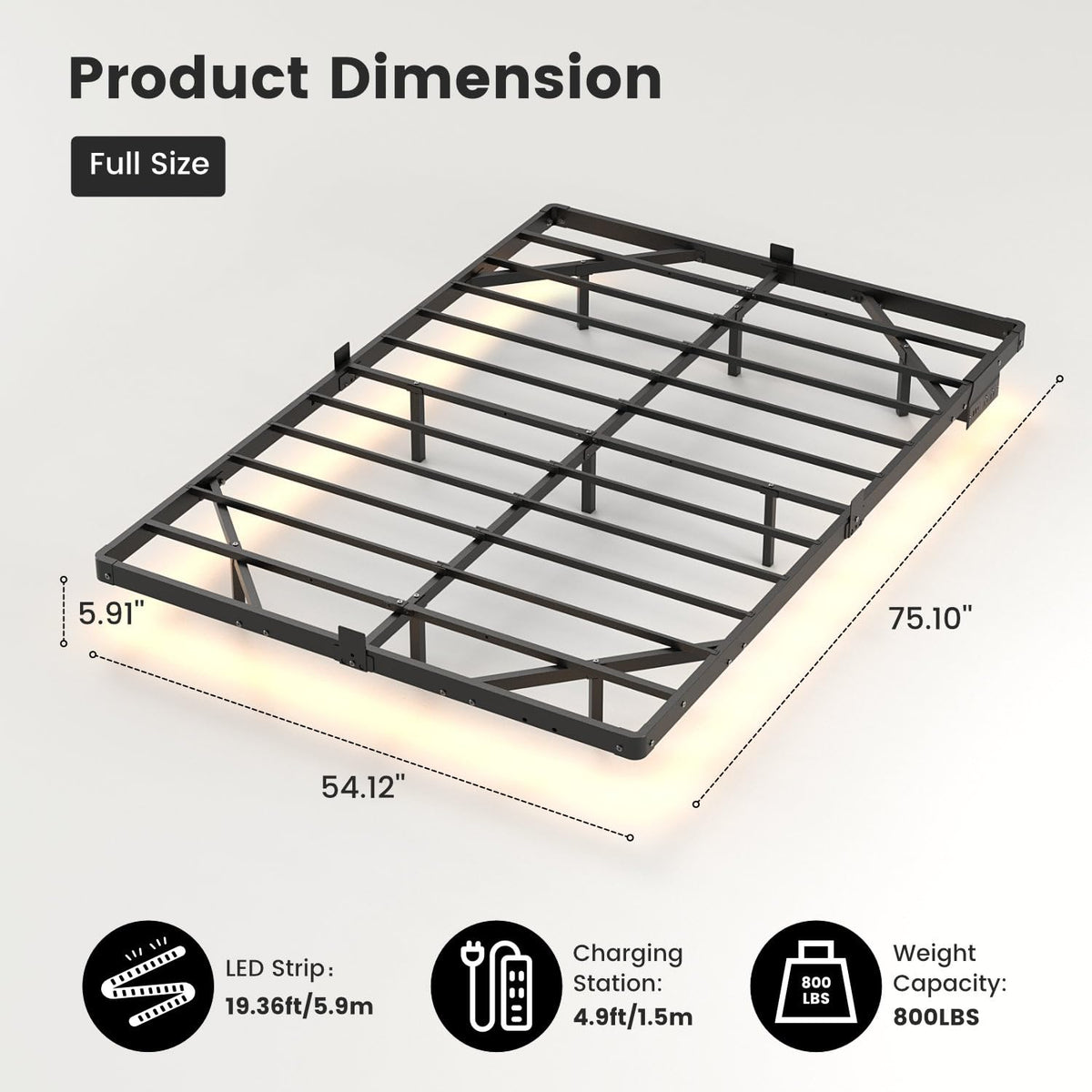 Full Floating Bed Frame with LED Lights G824