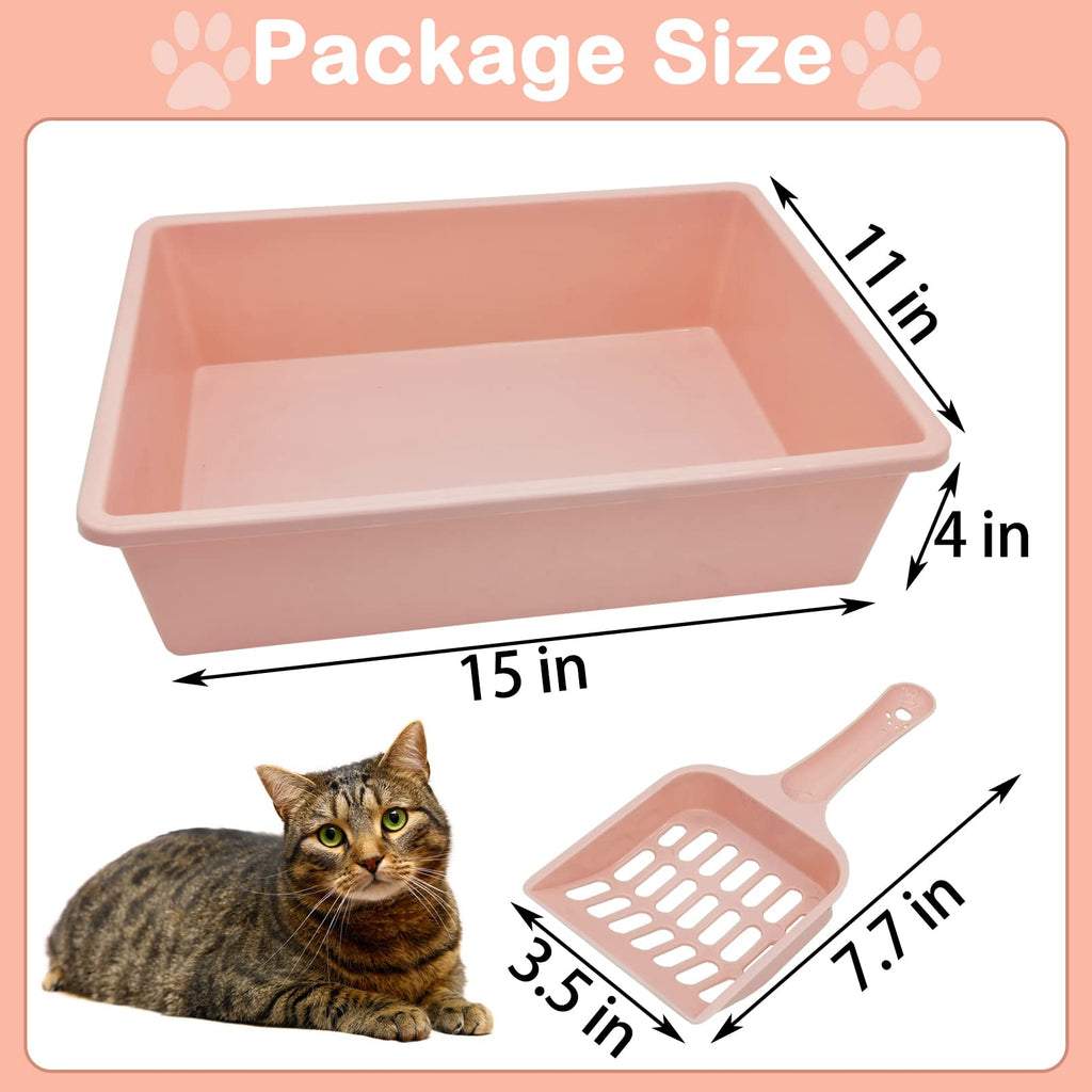 Medium Open Cat Litter Box with Scoop, Non-Stick Plastic, 15 x 11 x 4 Inches S747899
