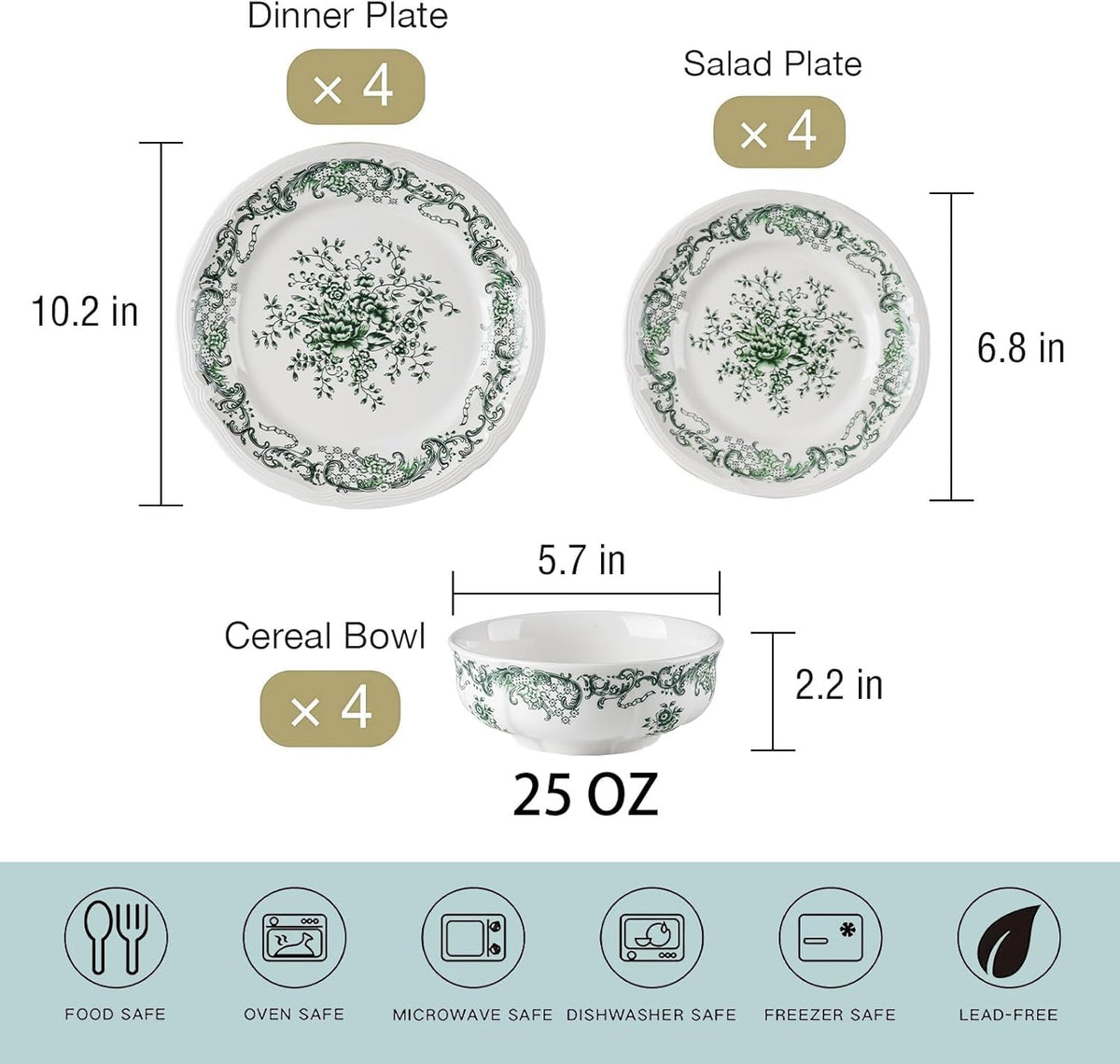 12-Piece Scalloped Edge Ceramic Dinnerware Set P7951