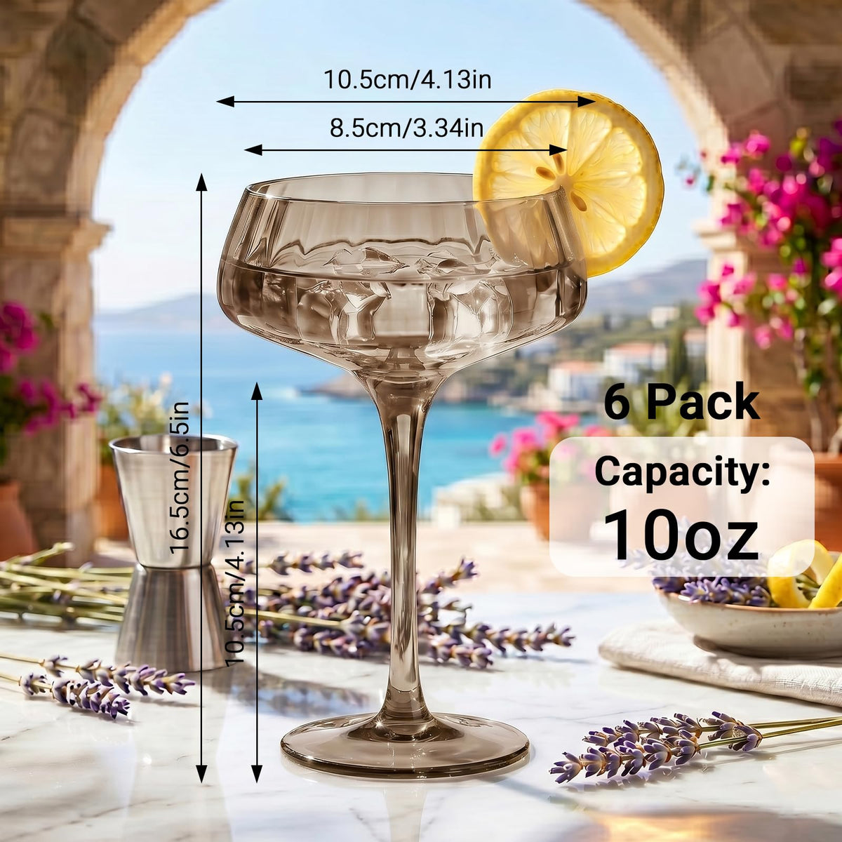 Smoke Gray Coupe Glasses Set of 6 D829