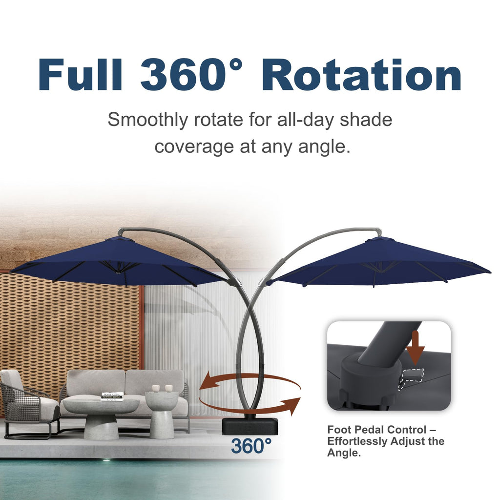 11FT Navy Blue Aluminum Cantilever Umbrella with Base F16572