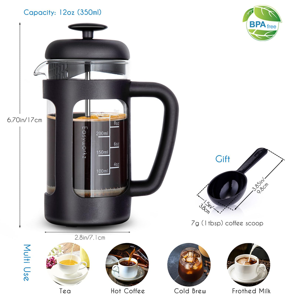 12 oz Borosilicate Glass French Press T216