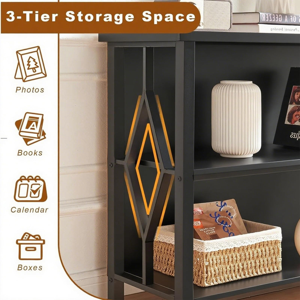 Black 3-Tier Engineered Wood Bookshelf H4514