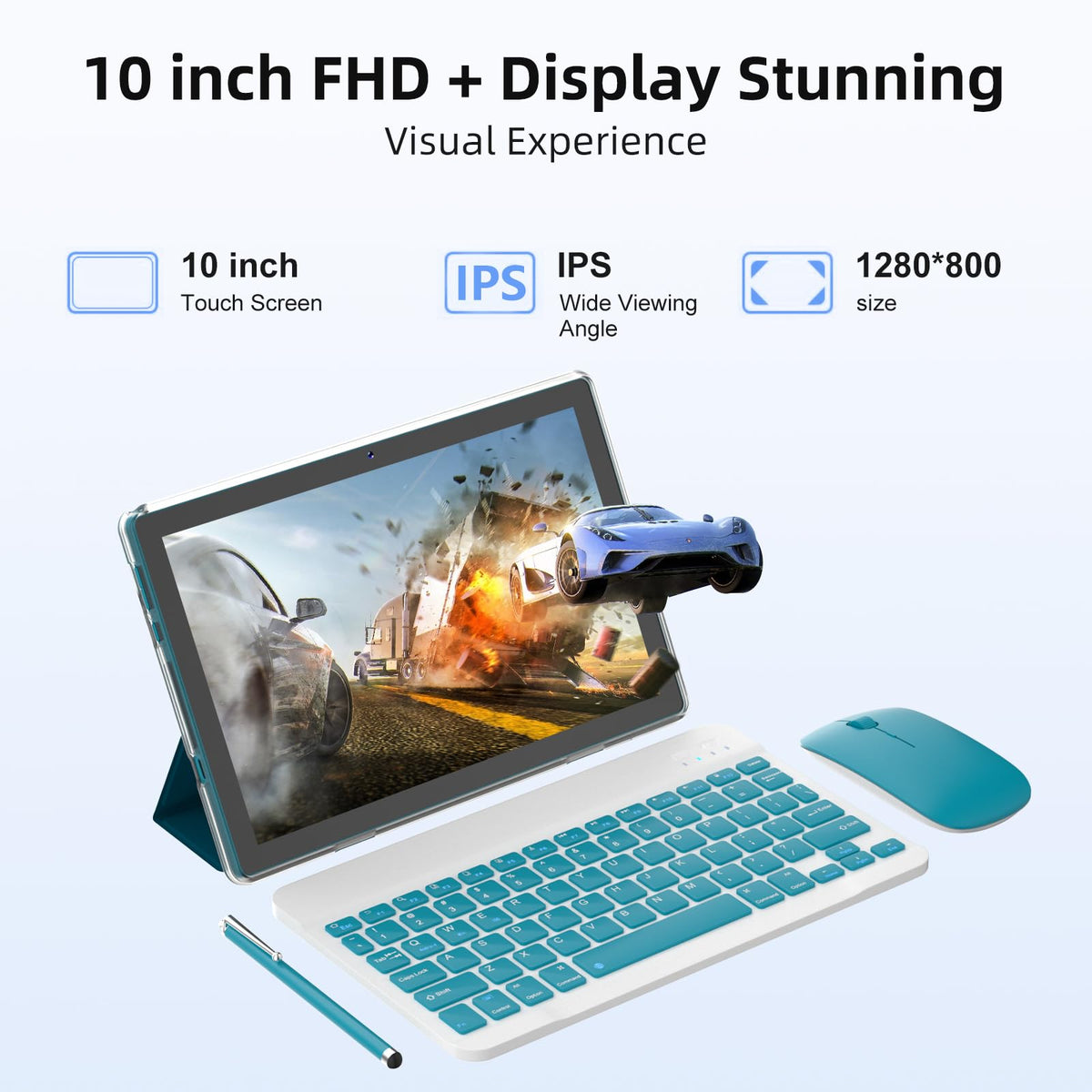 10 Inch Android Tablet with Keyboard Mouse Case Stylus K2510