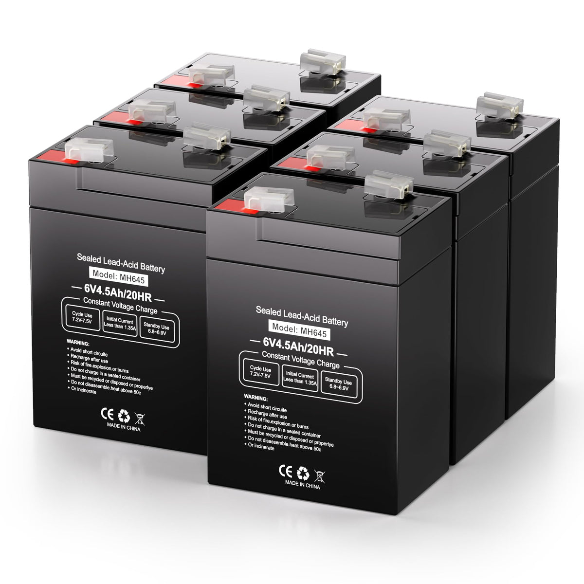 6V 4.5Ah Rechargeable SLA AGM Battery, 6 Pack D633628