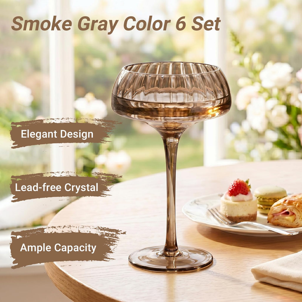 Smoke Gray Coupe Glasses Set of 6 D829