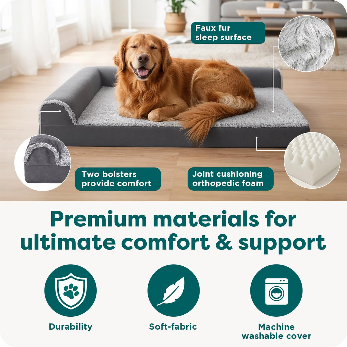 Orthopedic Dog Bed with Removable Bolsters & Washable Cover E517