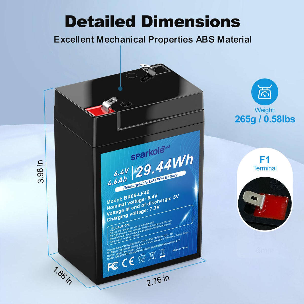 6.4V 4.6Ah LiFePO4 Battery W4133