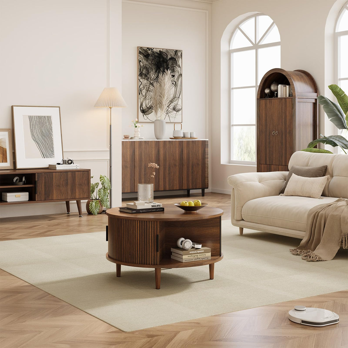Round Coffee Table with Storage, 31.5", Walnut U379096