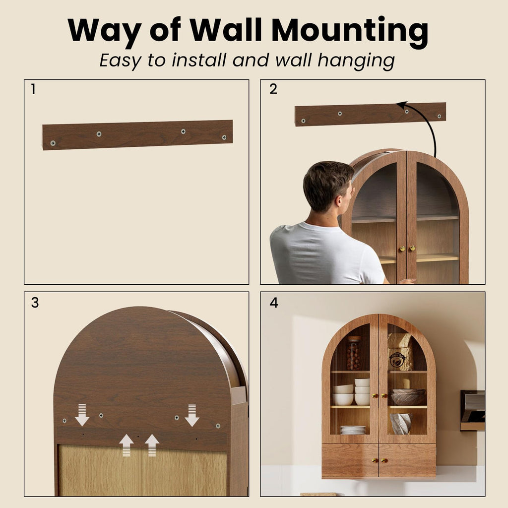 Arched Wall Cabinet with Glass Doors and Adjustable Shelves F22870