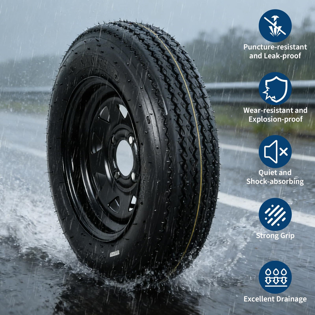2-Pack Trailer Tire On Rim 5.30-12 4 Lug 12 in Wheels Load Range C Black V68422