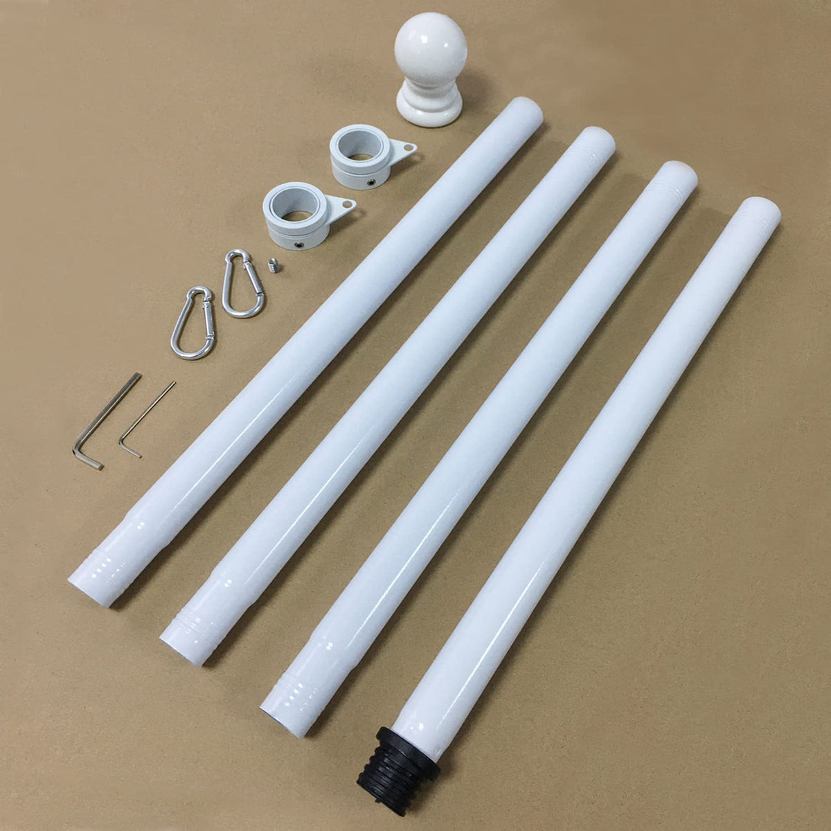 White 5 FT Stainless Steel Wall Mount Flag Pole Kit with 360° Rotating Rings A5985