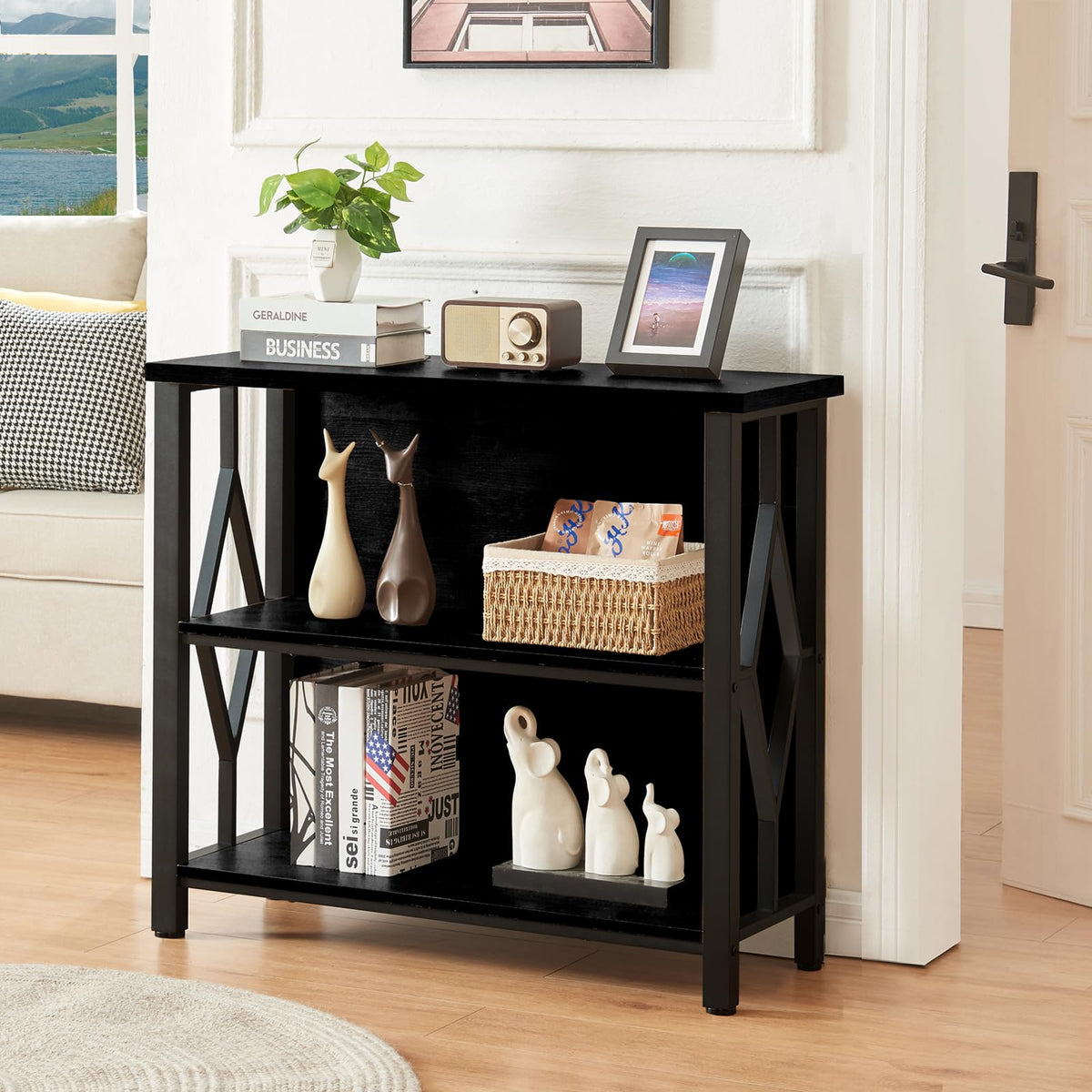 Black 3-Tier Engineered Wood Bookshelf H4514