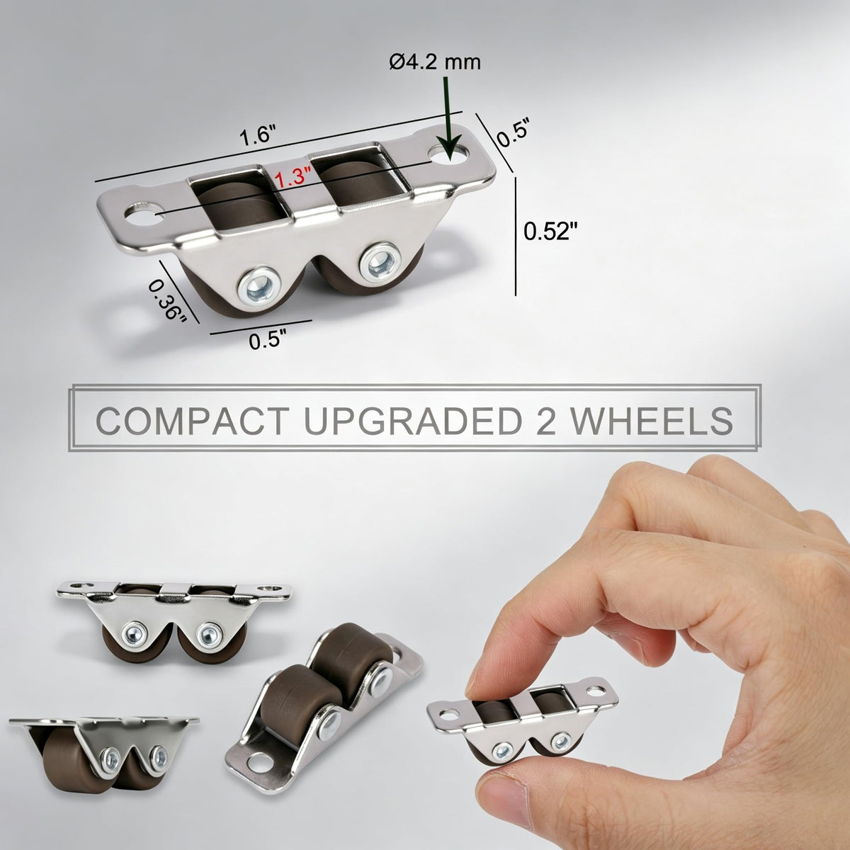 0.5" Dual-Wheel Mini Caster Wheels, 8-Pack R8365