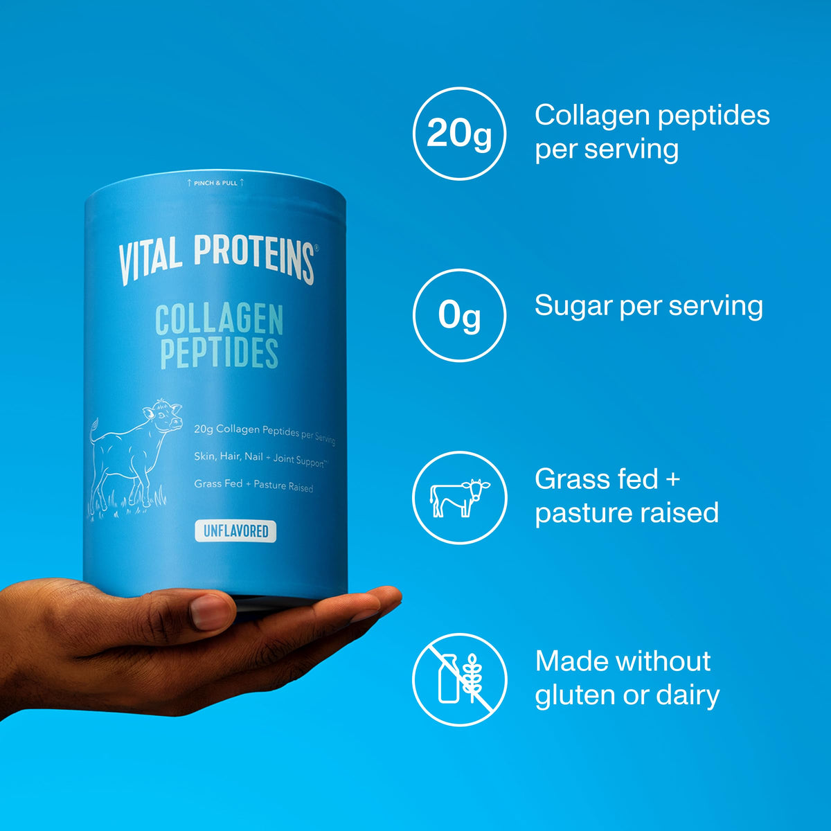 Grass Fed Collagen Peptides Powder, Unflavored, 20oz U8339
