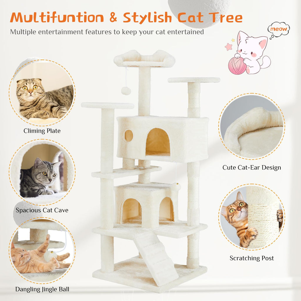 54-inch Cat Tree Tower with Scratching Posts O401