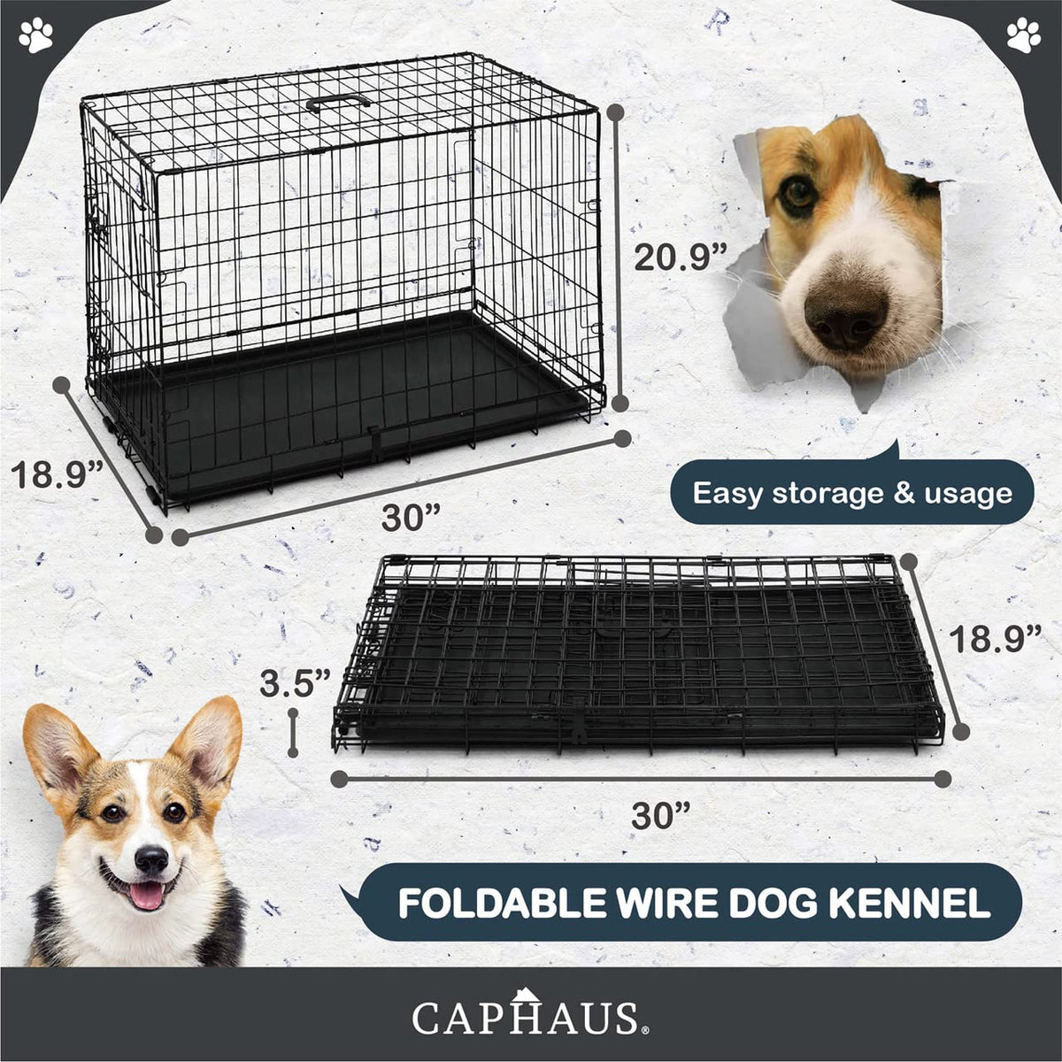 Foldable Wire Metal Dog Crate with Leak-Proof Pan U51513
