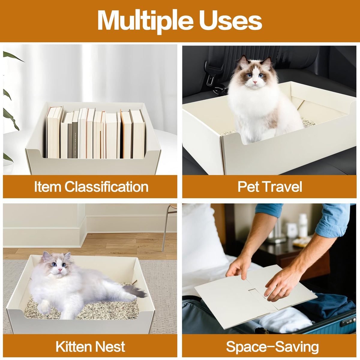 8 Pack White Foldable Disposable Litter Boxes with Scoop Y927720