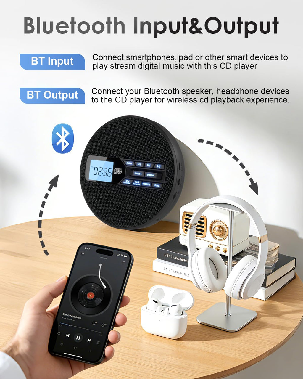 Portable CD Player with Bluetooth & FM Transmitter I9041