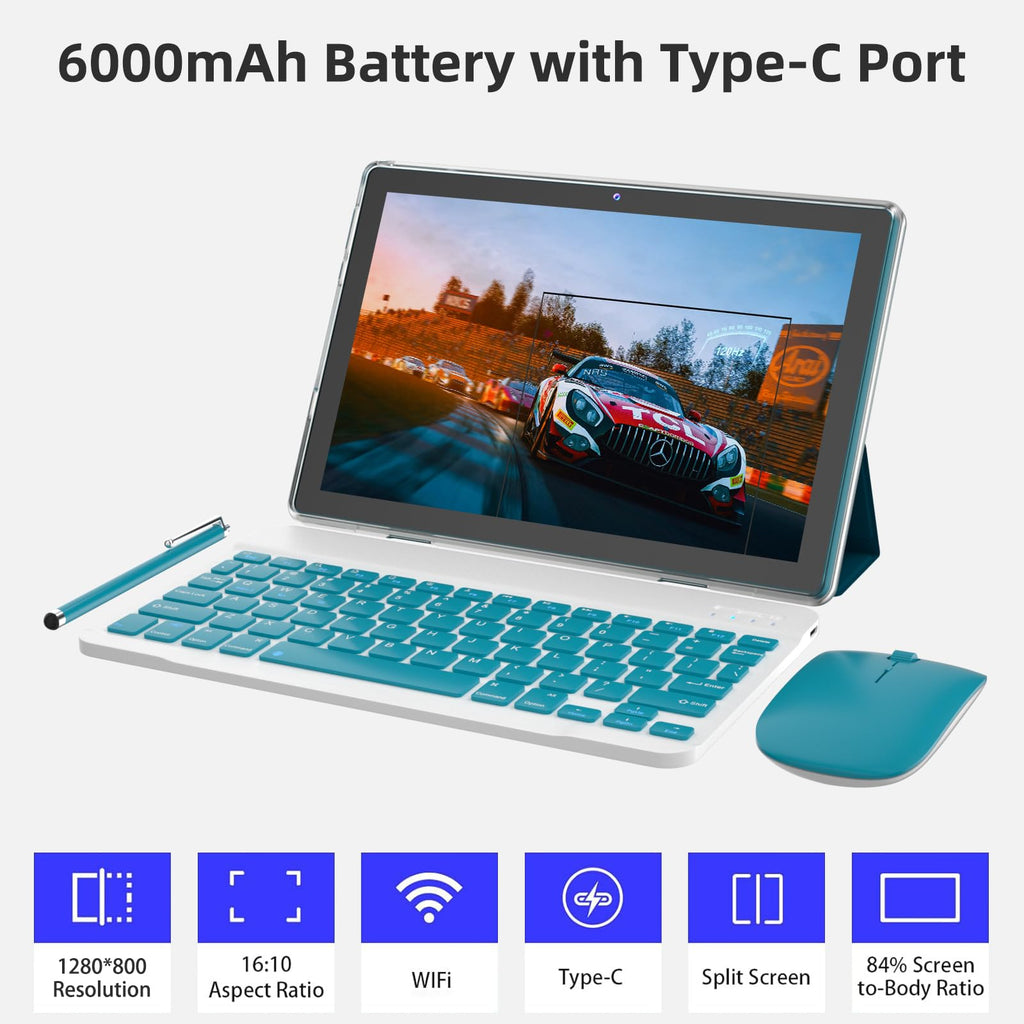 10 Inch Android Tablet with Keyboard Mouse Case Stylus K2510