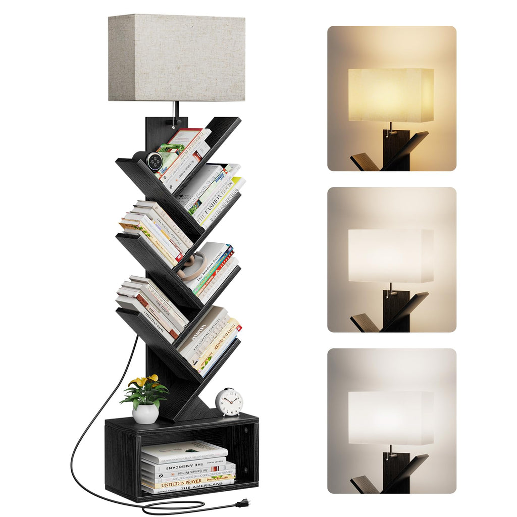 6 Tier Tree Bookshelf with Light, Black A5276