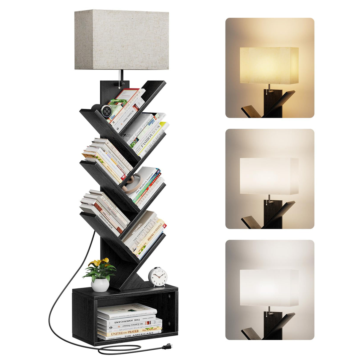 6 Tier Tree Bookshelf with Light, Black A5276