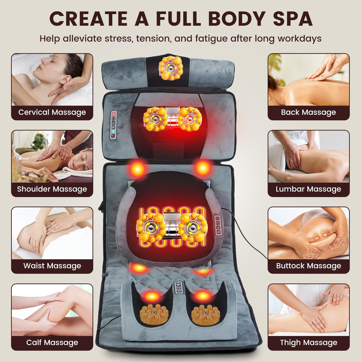 Full Body Massage Cushion with Heat, 10 Vibration Heads, 9 Speeds O725693