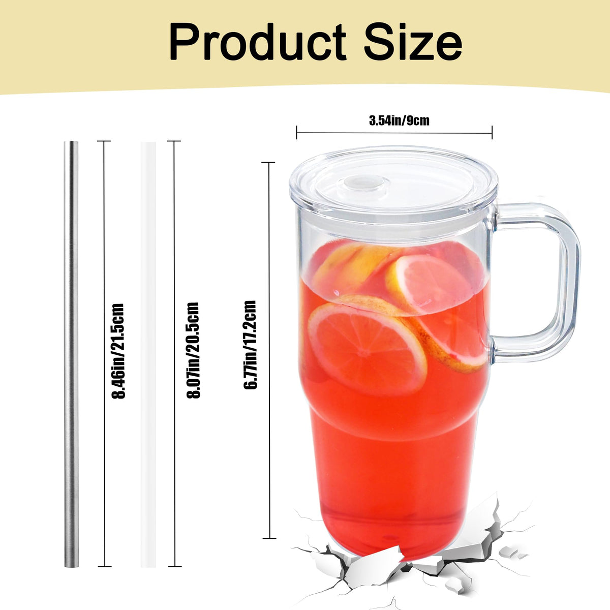20oz 2Pack Clear Plastic Tumbler with Handle Lid and Straw G881529