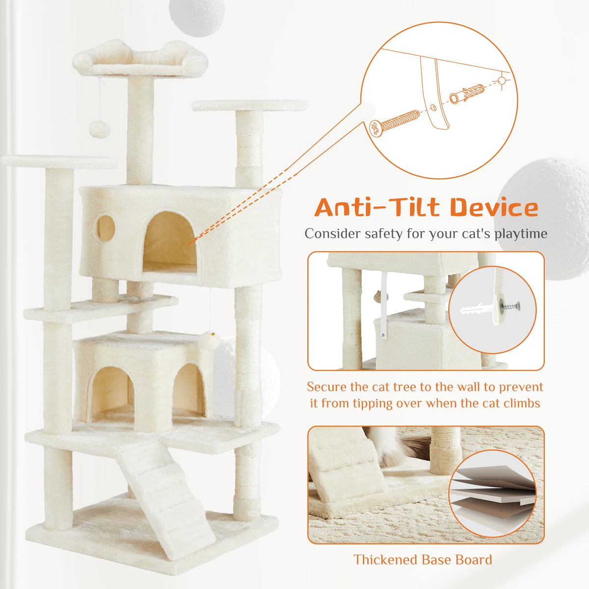 54-inch Cat Tree Tower with Scratching Posts O401