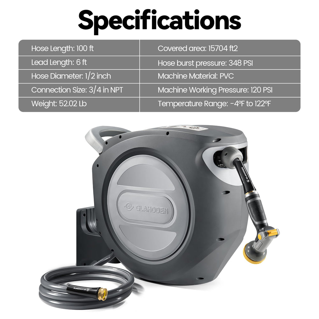 Retractable Garden Hose Reel 1/2 in x 100 ft Heavy Duty Wall Mount Z4638