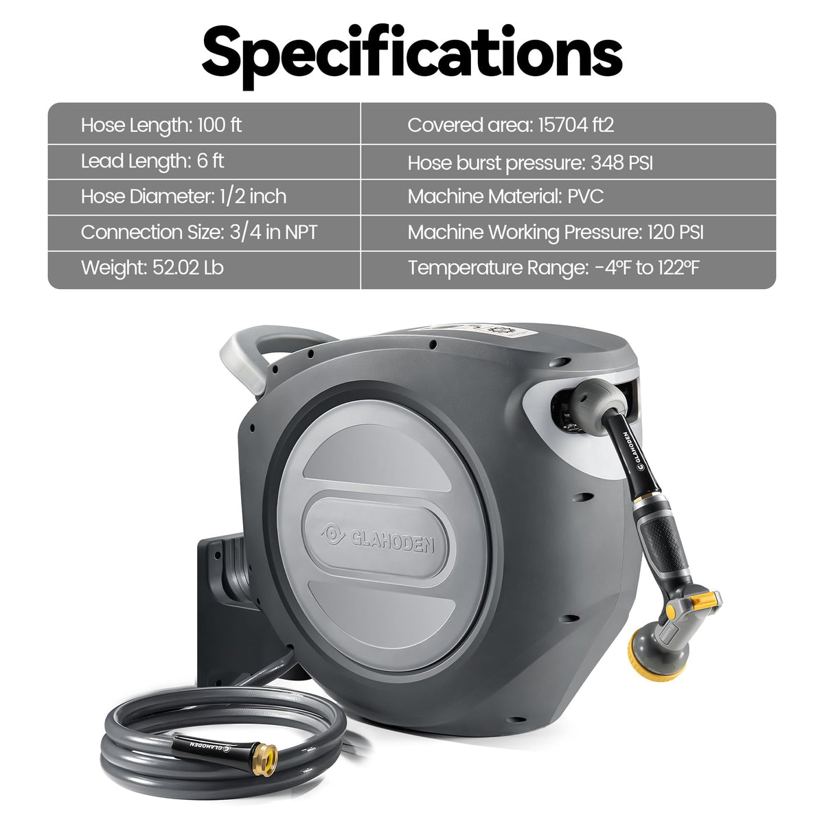Retractable Garden Hose Reel 1/2 in x 100 ft Heavy Duty Wall Mount Z4638