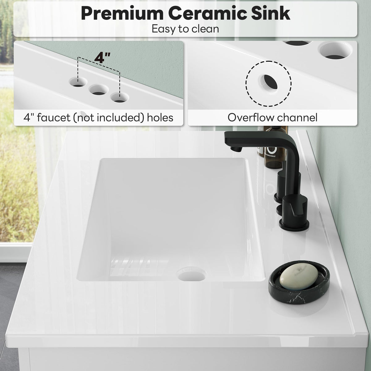 30" White Bathroom Vanity with Sink D3336