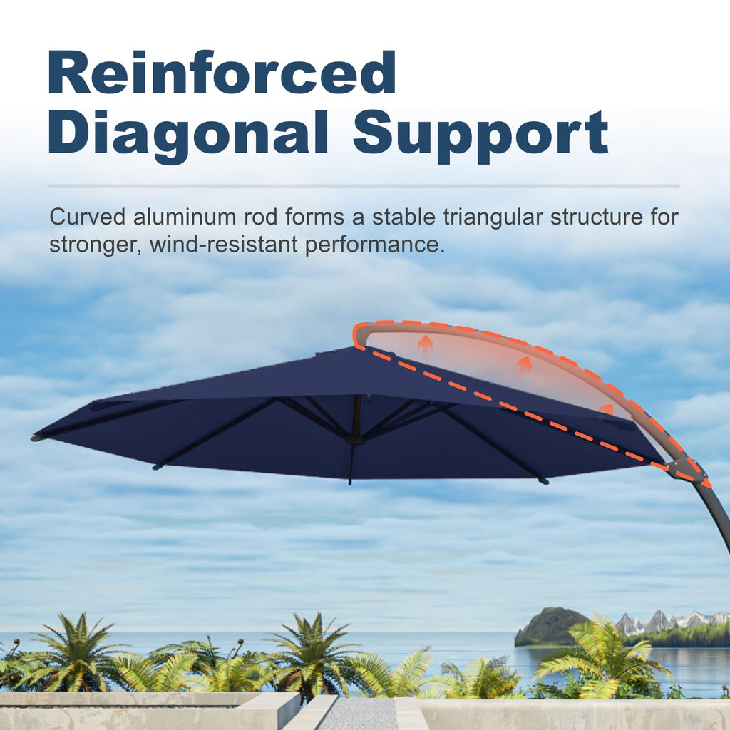 11FT Navy Blue Aluminum Cantilever Umbrella with Base F16572