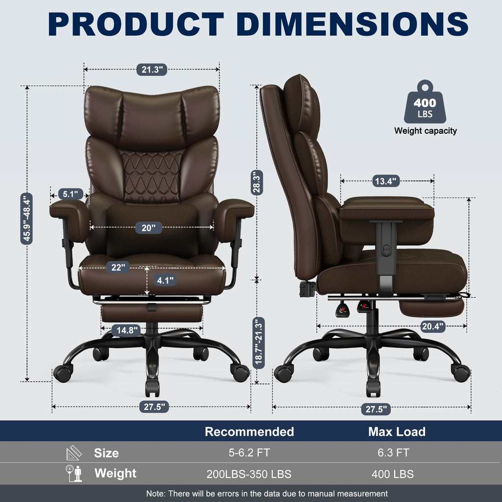 Big and Tall Faux Leather Office Chair with Footrest N2091