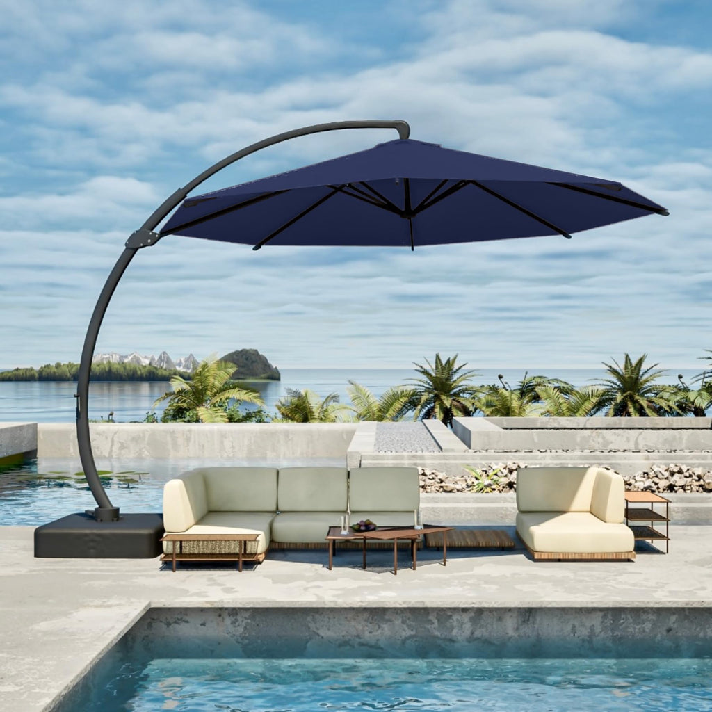 11FT Navy Blue Aluminum Cantilever Umbrella with Base F16572