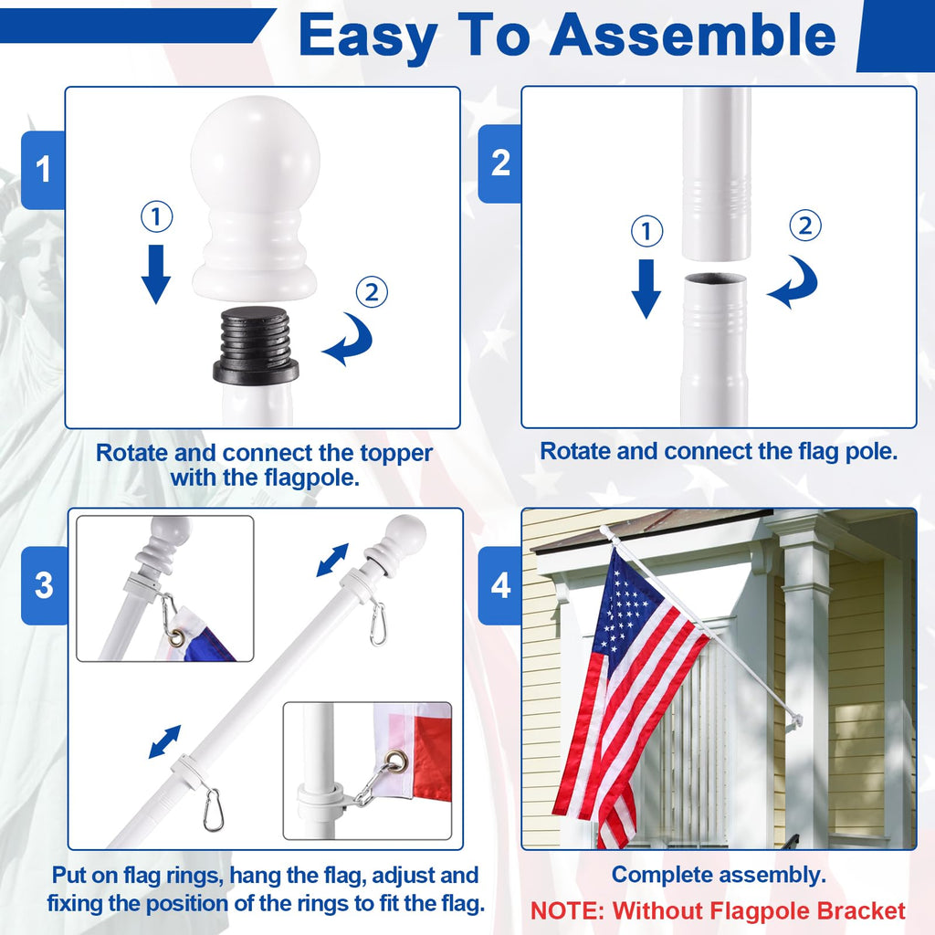 White 5 FT Stainless Steel Wall Mount Flag Pole Kit with 360° Rotating Rings A5985